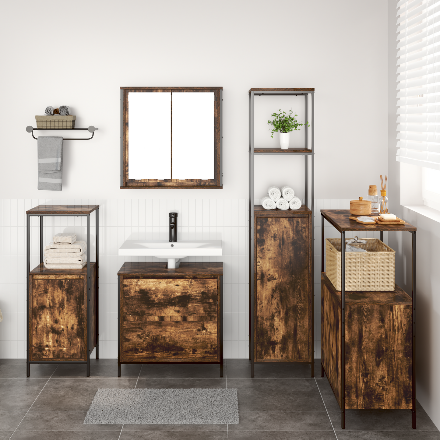 Bathroom Furniture Set with Shelf 5 pcs Brown Engineered wood