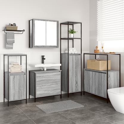 Bathroom Furniture Set with Shelf 5 pcs Grey Engineered wood