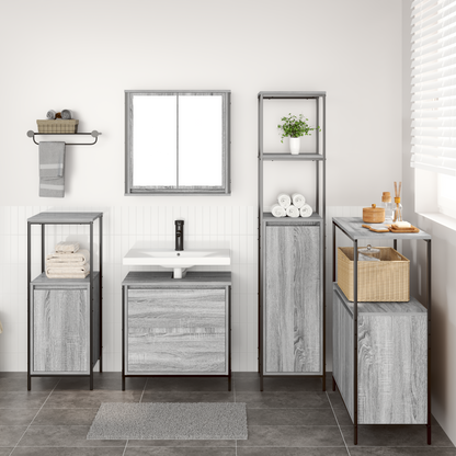 Bathroom Furniture Set with Shelf 5 pcs Grey Engineered wood