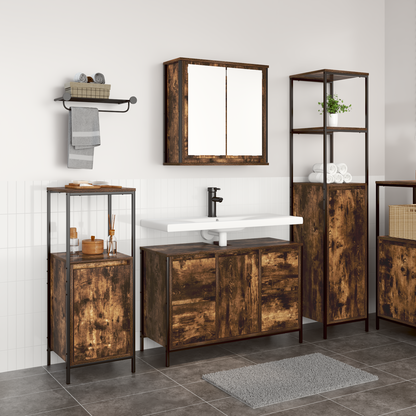 Bathroom Furniture Set with Drawer 3 pcs Smoked Oak and Black
