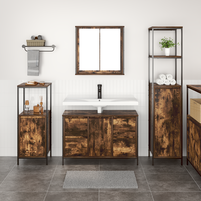 Bathroom Furniture Set with Drawer 3 pcs Smoked Oak and Black