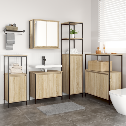 Bathroom Furniture Set with Shelf 5 pcs Sonoma Oak and Black