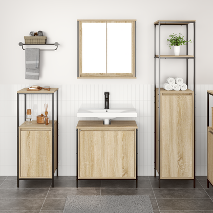 Bathroom Furniture Set with Shelf 3 pcs Sonoma Oak and Black