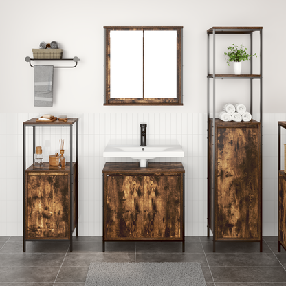 Bathroom Furniture Set with Shelf 3 pcs Smoked Oak and Black