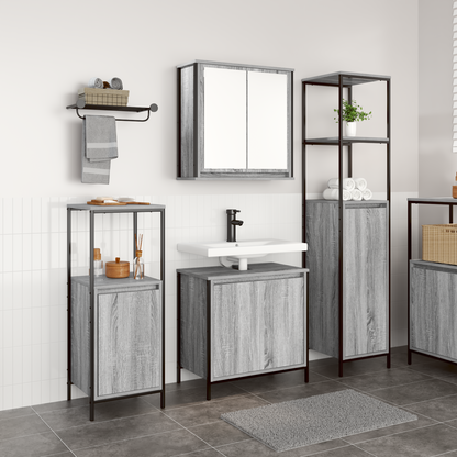 Bathroom Furniture Set with Shelf 3 pcs Grey Sonoma and Black
