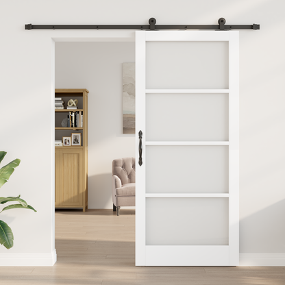 Sliding Door ORKDAL White 93 x 211 cm Solid Pine Wood and Glass