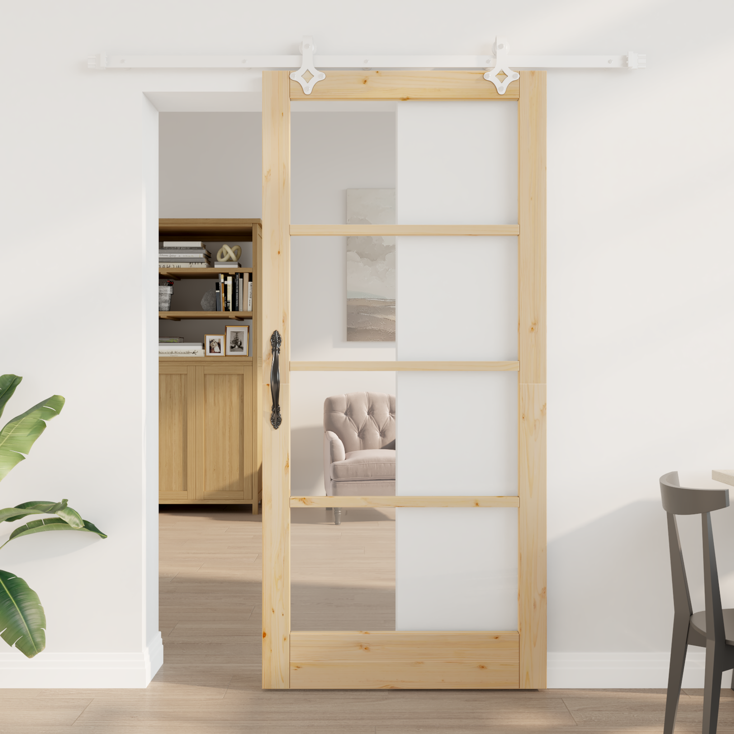 Sliding Door Natural 93 x 202 cm Solid Pine Wood and Glass