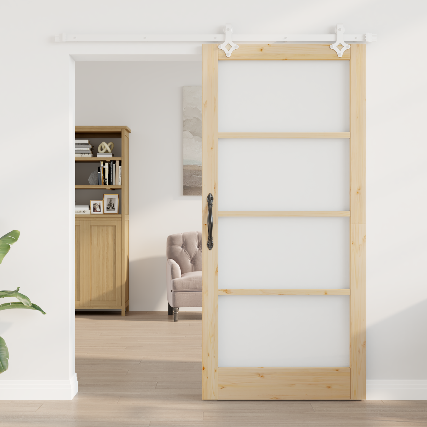Sliding Door Natural 93 x 202 cm Solid Pine Wood and Glass