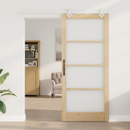 Sliding Door Natural 93 x 211 cm Solid Pine Wood and Glass