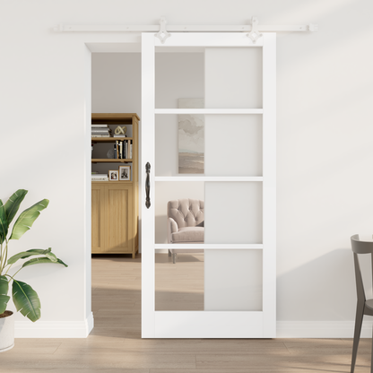 Sliding Door White 93 x 211 cm Solid Pine Wood and Glass