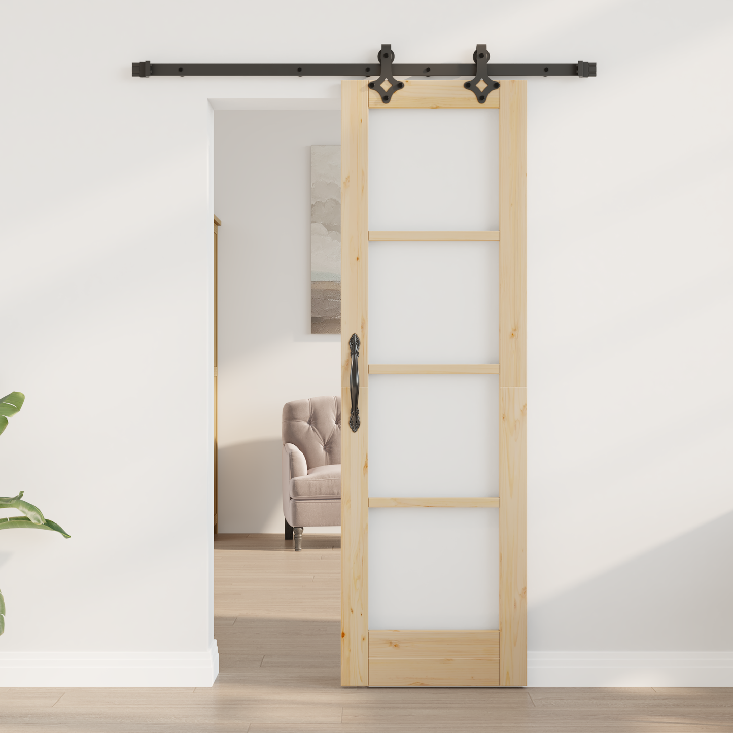 Sliding Door Natural 61 x 198.5 cm Solid Pine Wood and Glass