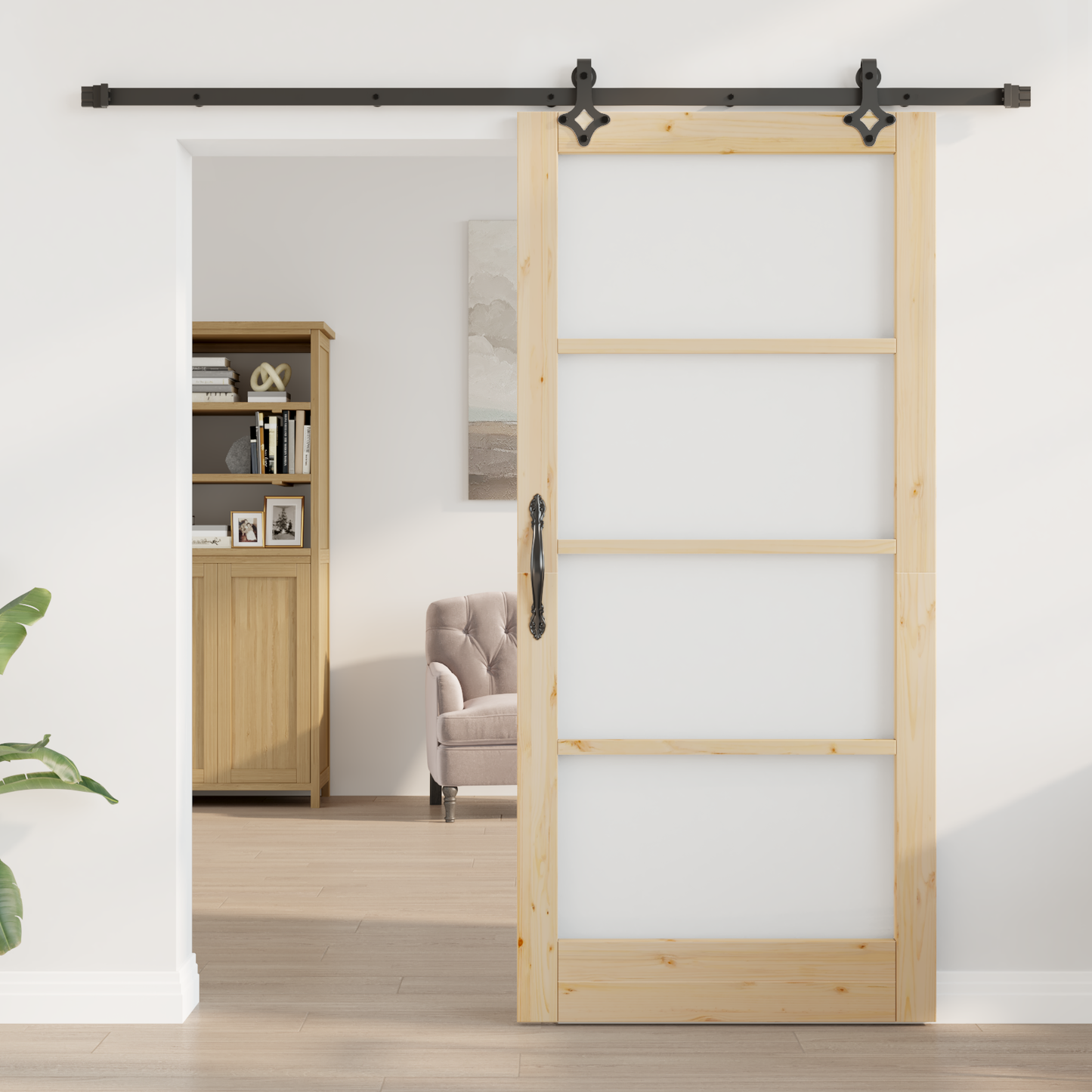 Sliding Door Natural 93 x 202 cm Solid Pine Wood and Glass