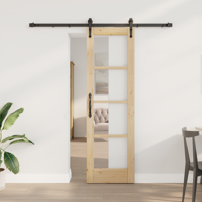 Sliding Door Natural 61 x 198.5 cm Solid Pine Wood and Glass