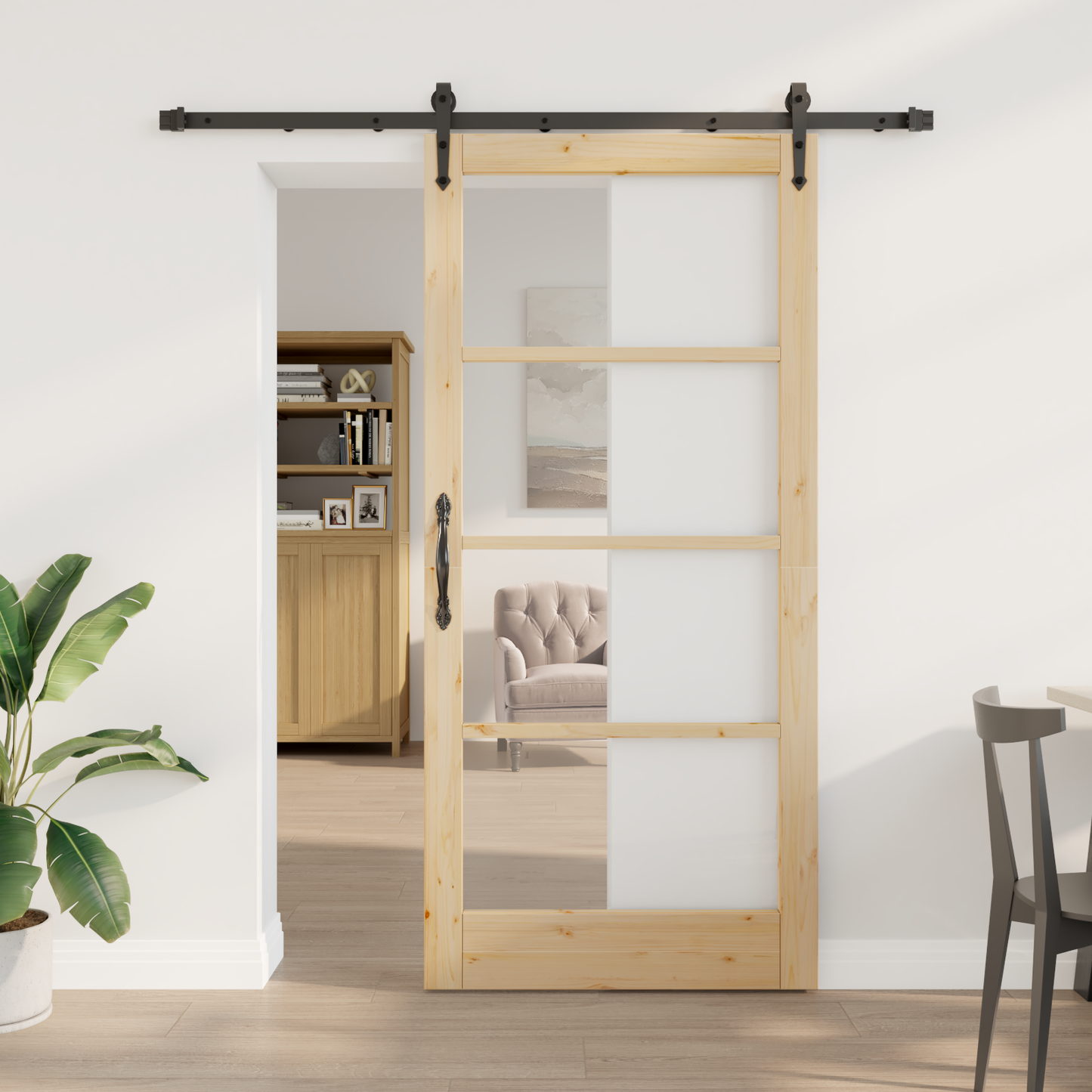 Sliding Door Natural 93 x 202 cm Solid Pine Wood and Glass