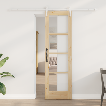 Sliding Door Natural 61 x 198.5 cm Solid Pine Wood and Glass