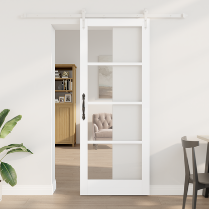 Sliding Door White 83 x 211 cm Solid Pine Wood and Glass
