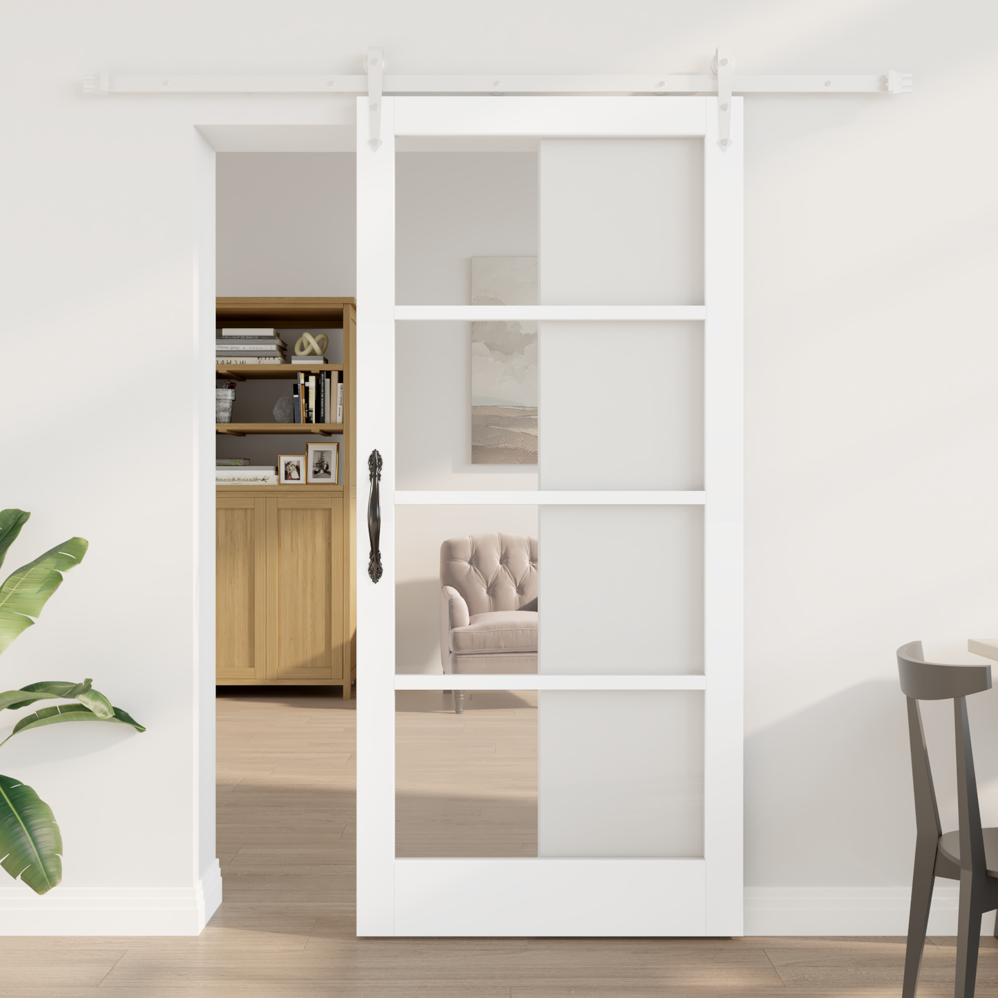 Sliding Door White 93 x 202 cm Solid Pine Wood and Glass