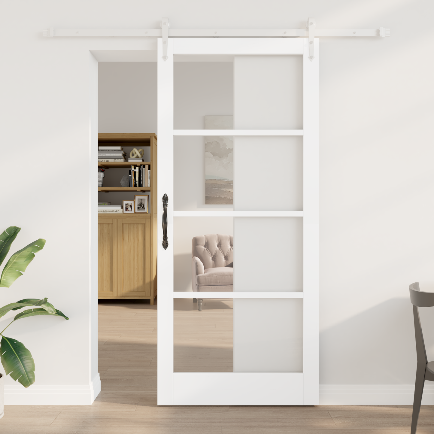 Sliding Door White 93 x 211 cm Solid Pine Wood and Glass
