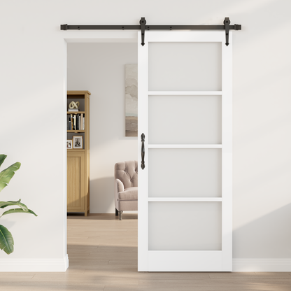 Sliding Door ORKDAL White 83 x 211 cm Solid Pine Wood and Glass