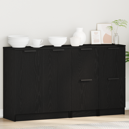 Sideboard 3 pcs Black Oak Engineered Wood