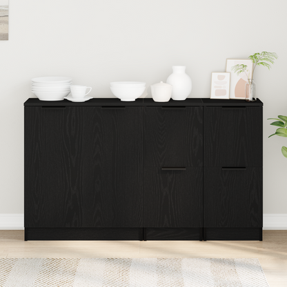 Sideboard 3 pcs Black Oak Engineered Wood