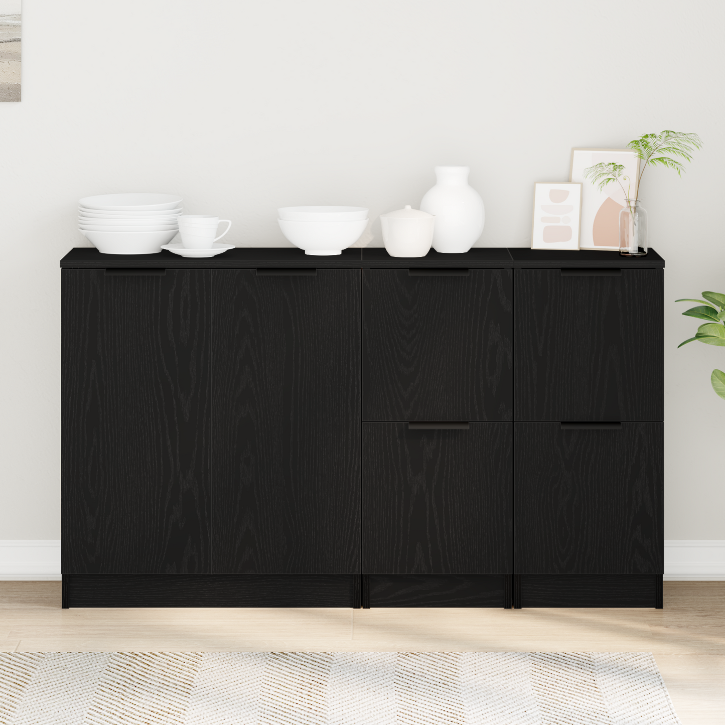 Sideboard 3 pcs Black Oak 120 x 30 x 70 cm Engineered Wood
