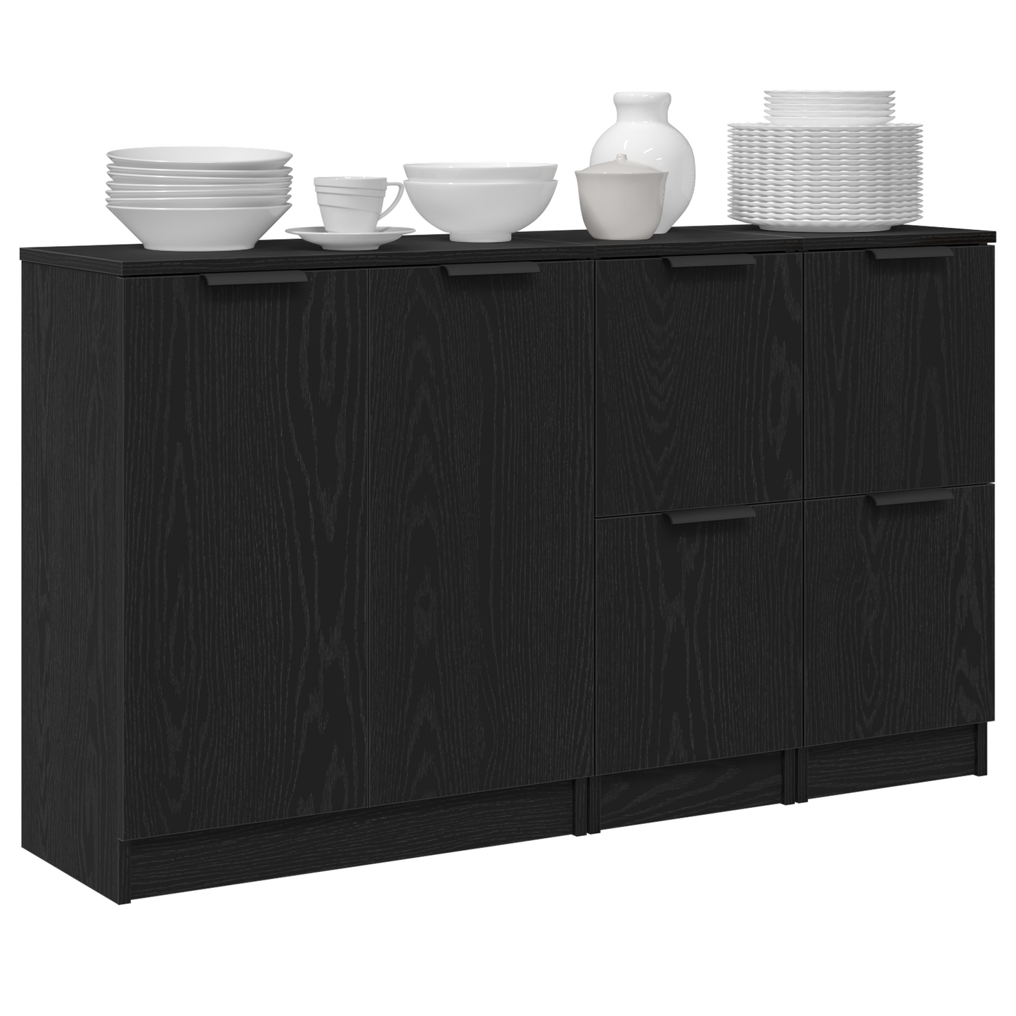 Sideboard 3 pcs Black Oak Engineered Wood