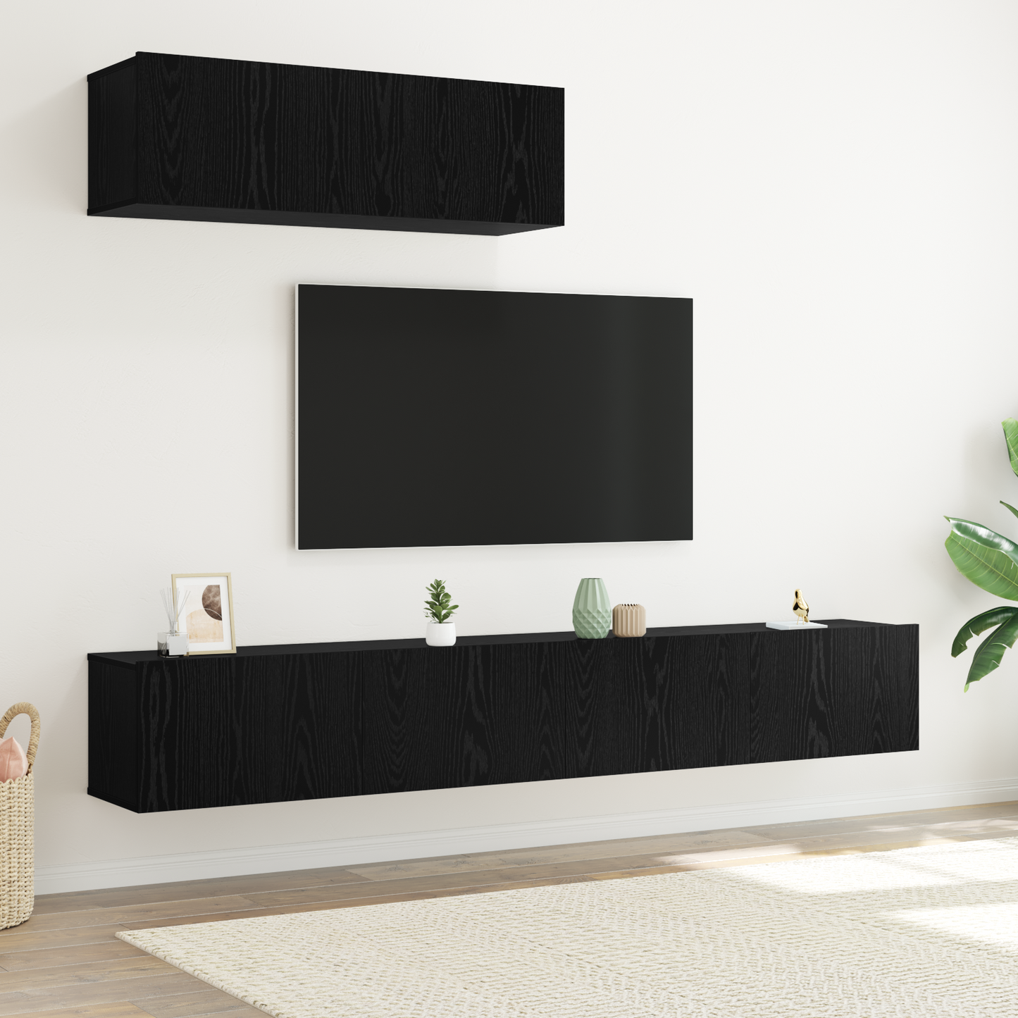 TV Cabinet Set Wall-mounted 3 pcs Black Oak Engineered Wood