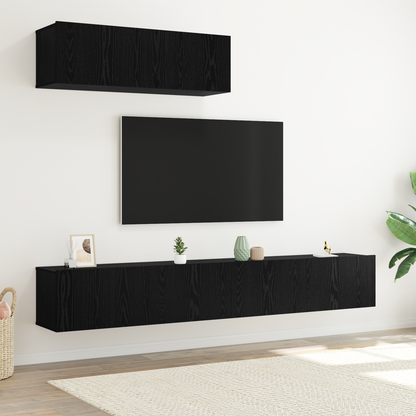 TV Cabinet Set Wall-mounted 3 pcs Black Oak Engineered Wood