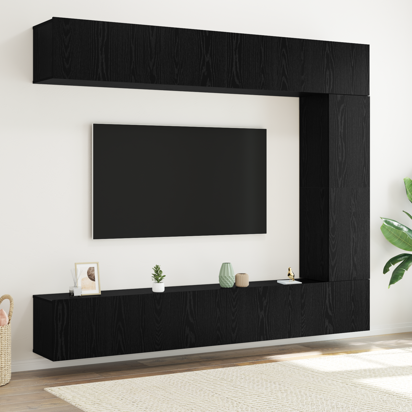 TV Cabinet Set Wall-mounted 5 pcs Black Oak Engineered Wood