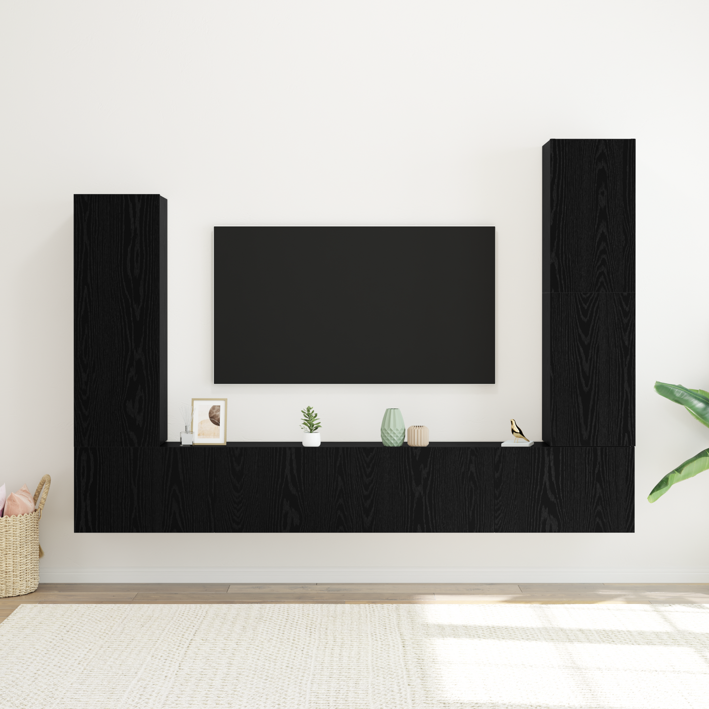 TV Cabinet Set Wall-mounted 4 pcs Black Oak Engineered Wood