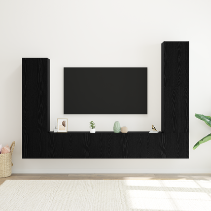 TV Cabinet Set Wall-mounted 4 pcs Black Oak Engineered Wood