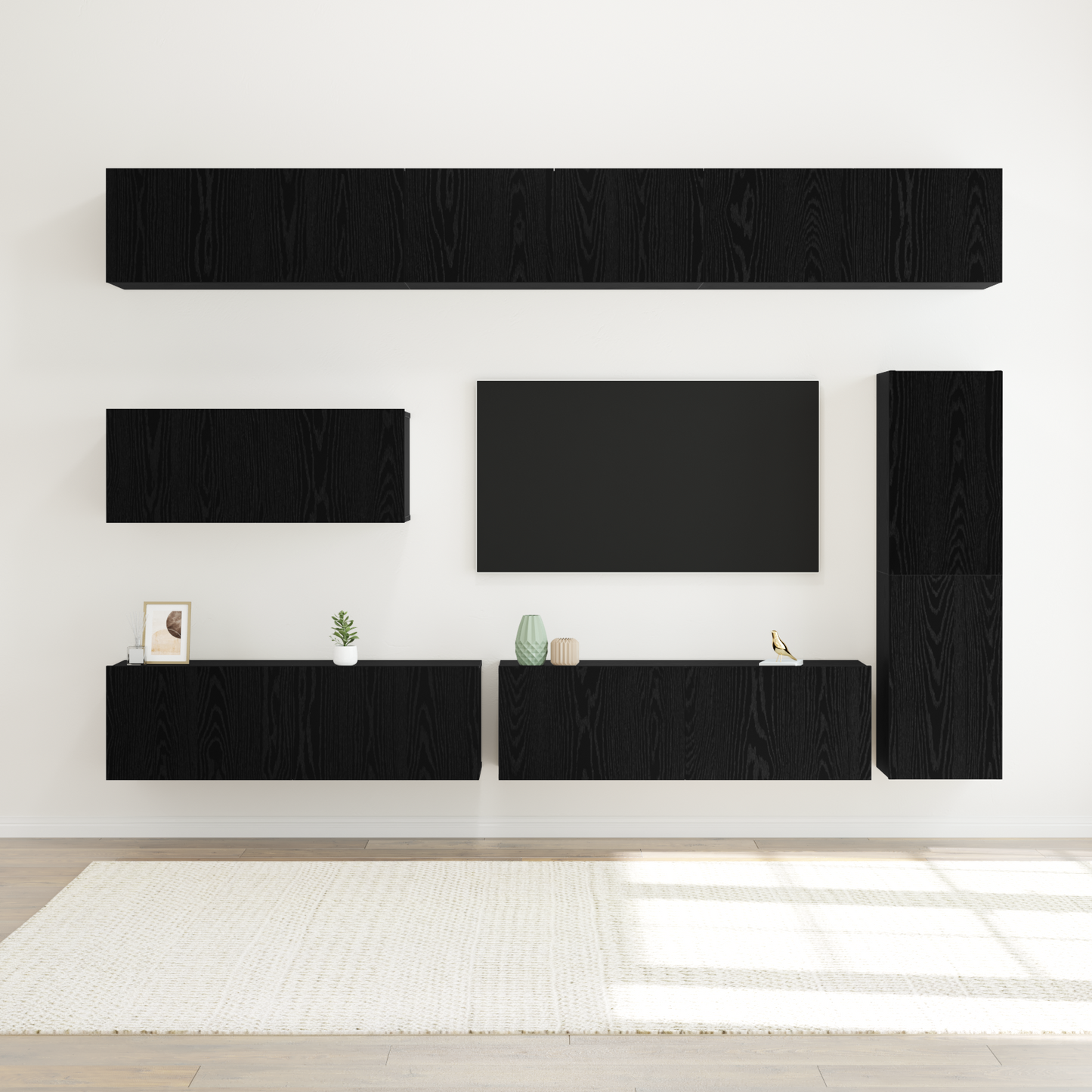 TV Cabinet Set Wall-mounted 7 pcs Black Oak Engineered Wood