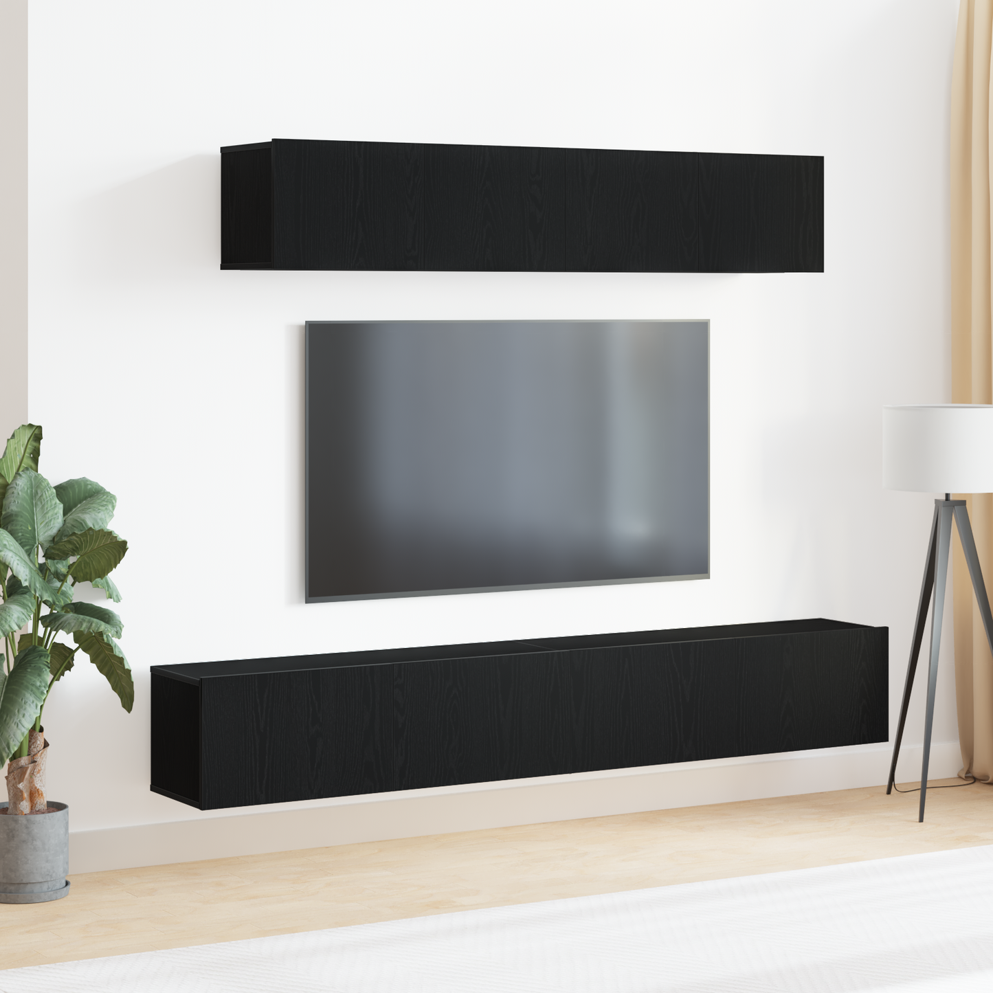 TV Cabinet Set Wall-mounted 4 pcs Black Oak Engineered Wood