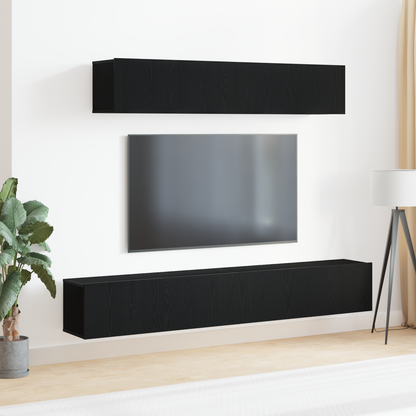 TV Cabinet Set Wall-mounted 4 pcs Black Oak Engineered Wood