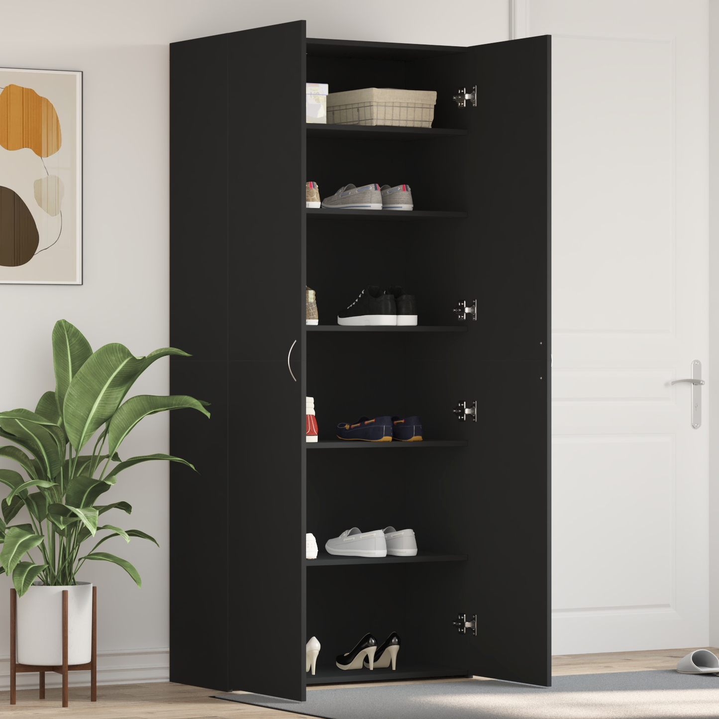 Shoe Cabinet with Door Black 80 x 35.5 x 180 cm Engineered wood