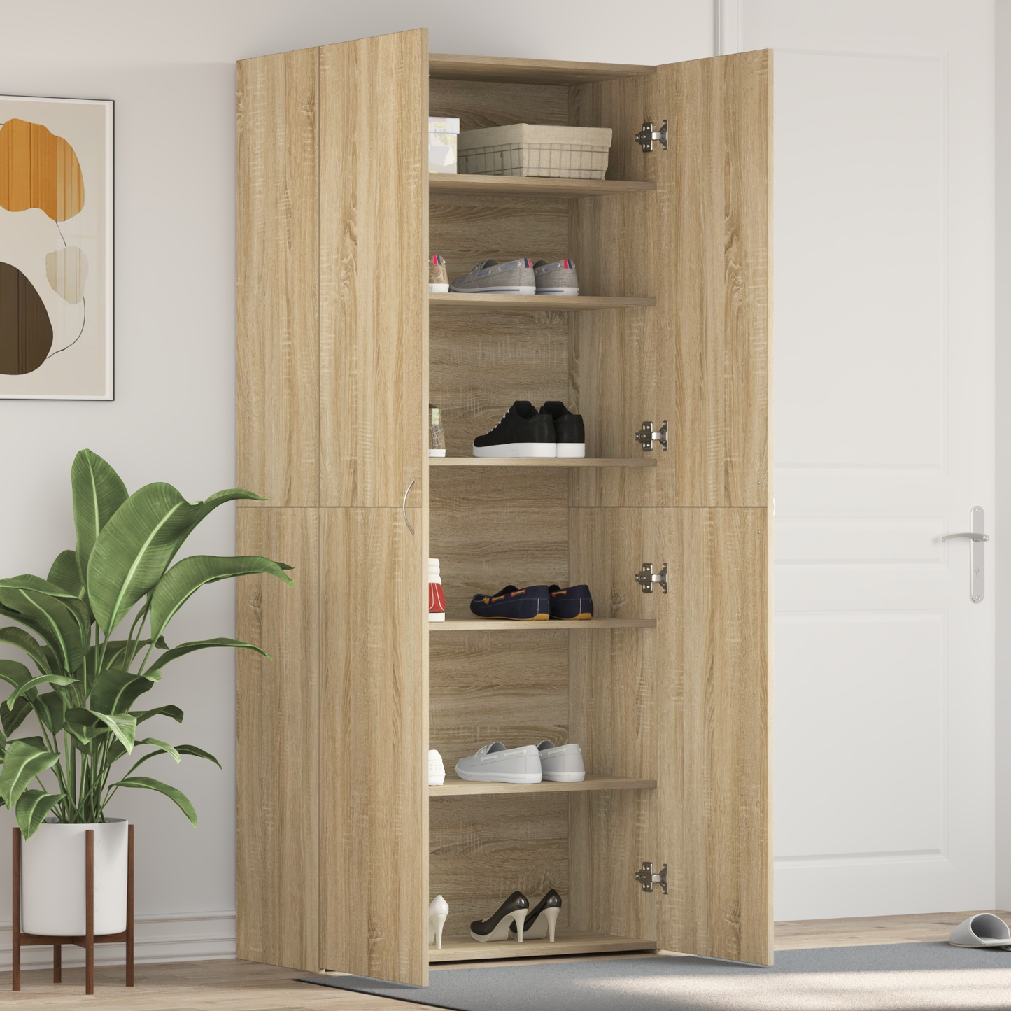 Shoe Cabinet with Door Brown 80 x 35.5 x 180 cm Engineered wood