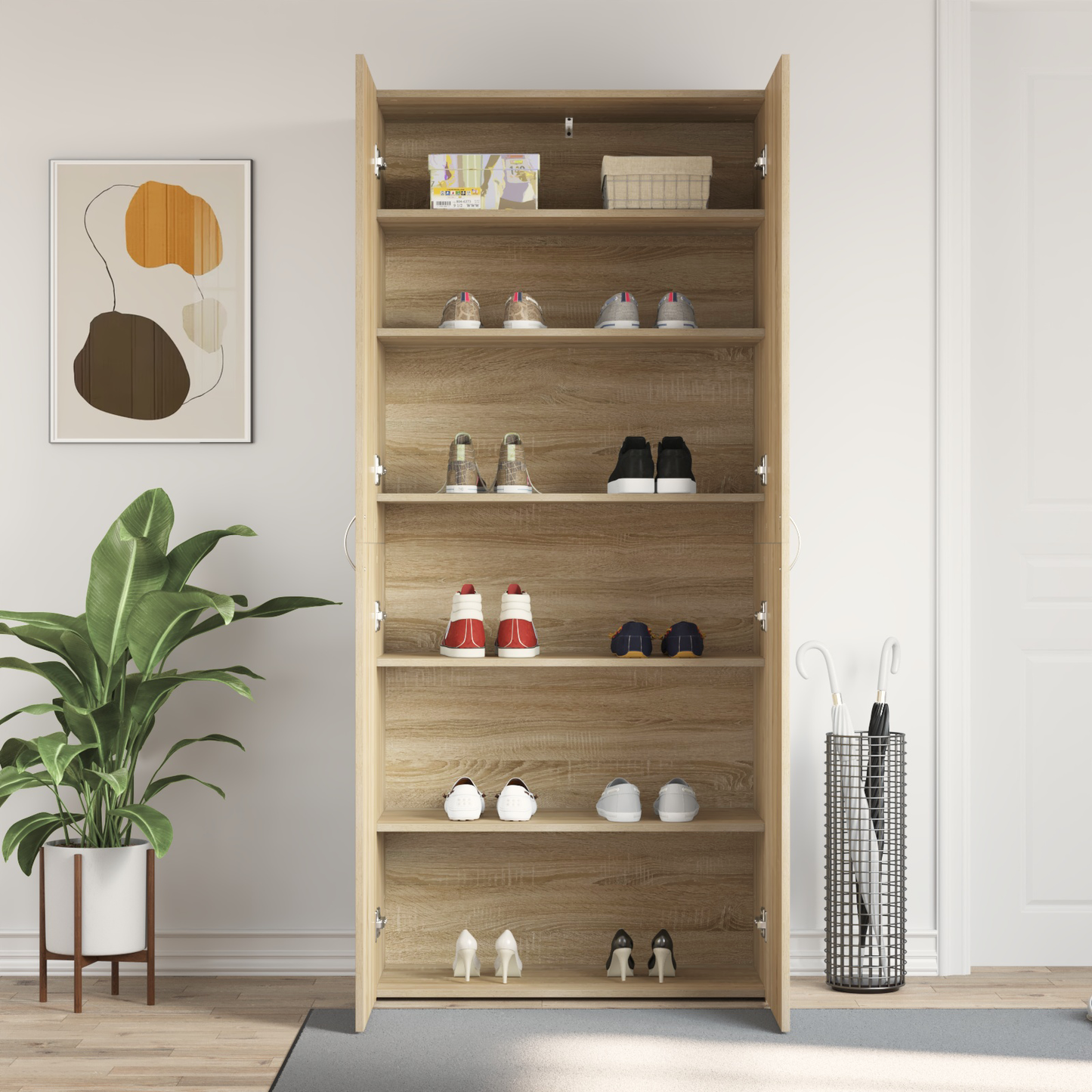 Shoe Cabinet with Door Brown 80 x 35.5 x 180 cm Engineered wood