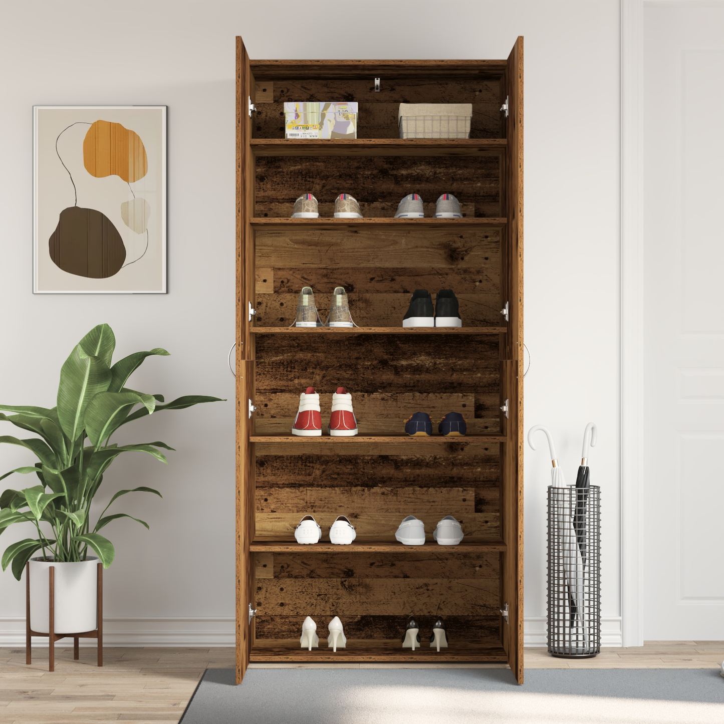 Shoe Cabinet with Door Brown 80 x 35.5 x 180 cm Engineered wood