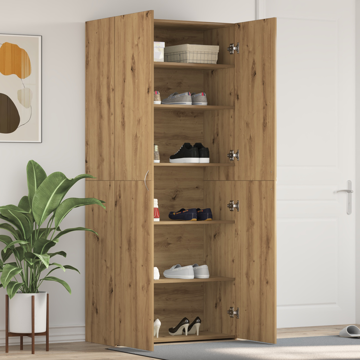 Shoe Cabinet with Door Brown 80 x 35.5 x 180 cm Engineered wood
