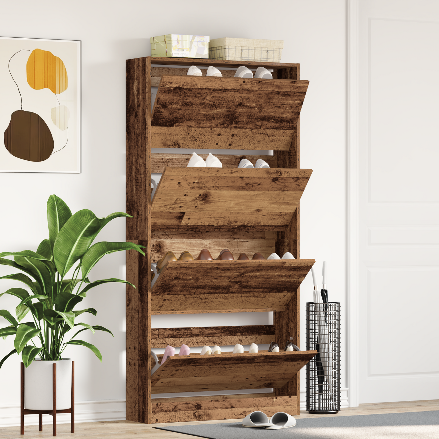 Shoe Cabinet Old Wood 80 x 21 x 163.5 cm Engineered Wood