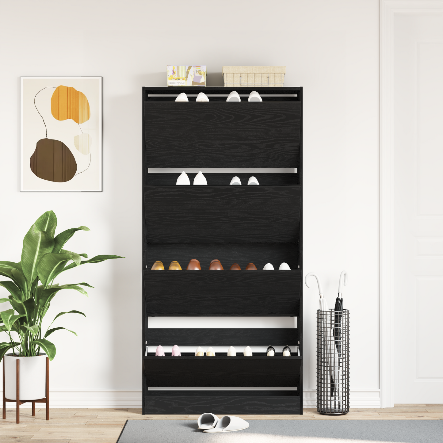 Shoe Cabinet Black Oak 80 x 21 x 163.5 cm Engineered Wood