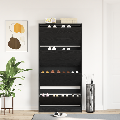 Shoe Cabinet Black Oak 80 x 21 x 163.5 cm Engineered Wood