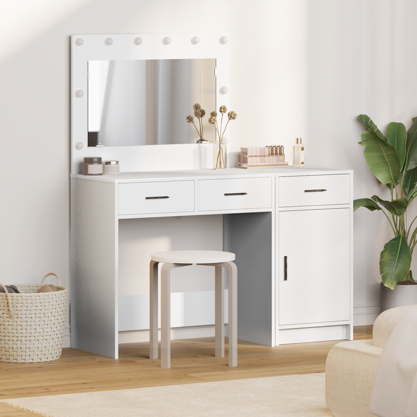 Dressing Table with Mirror Lights 2 pcs White Engineered wood