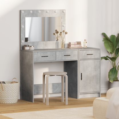 Dressing Table with Mirror Lights 2 pcs Grey Engineered wood