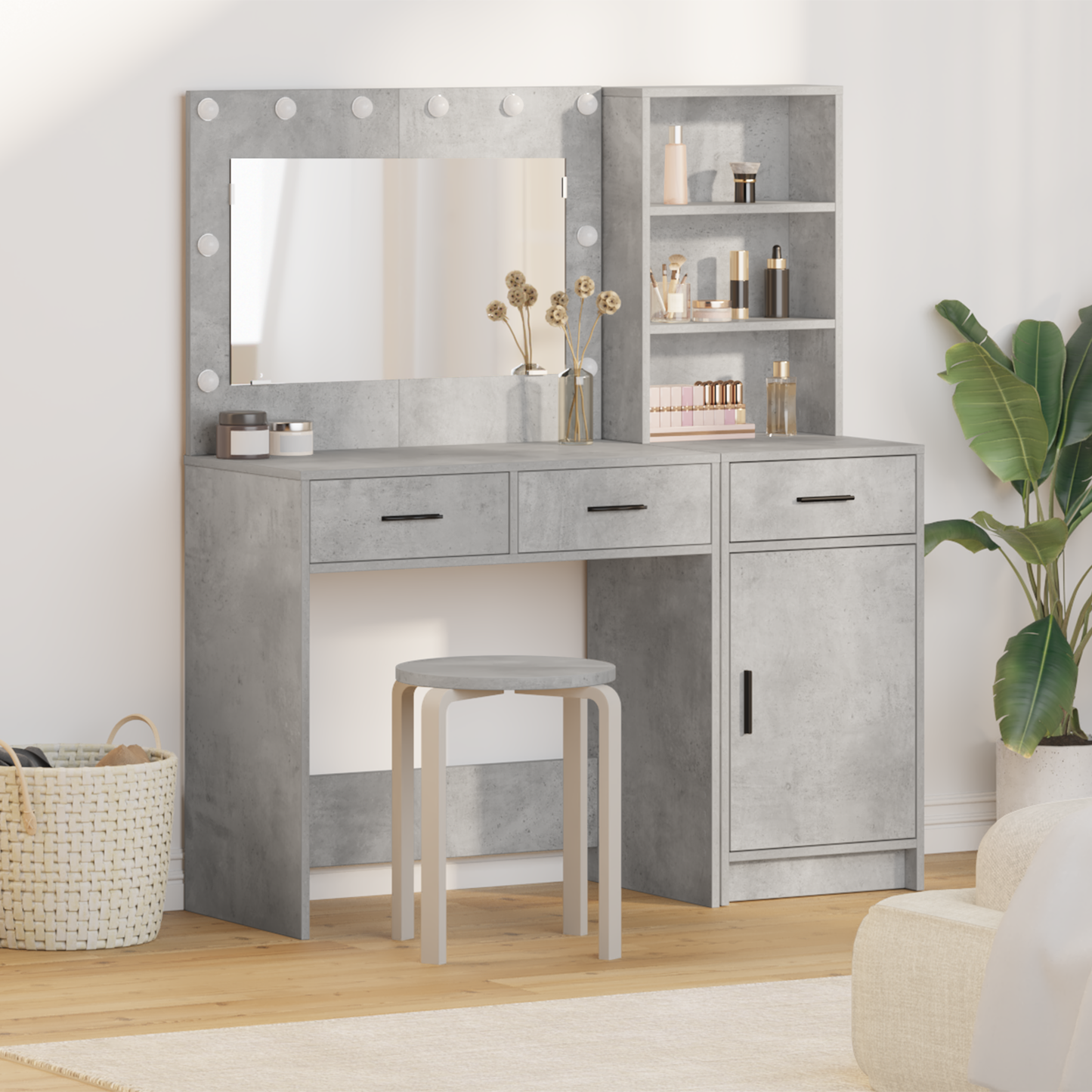 Dressing Table with Mirror Lights 2 pcs Grey Engineered Wood