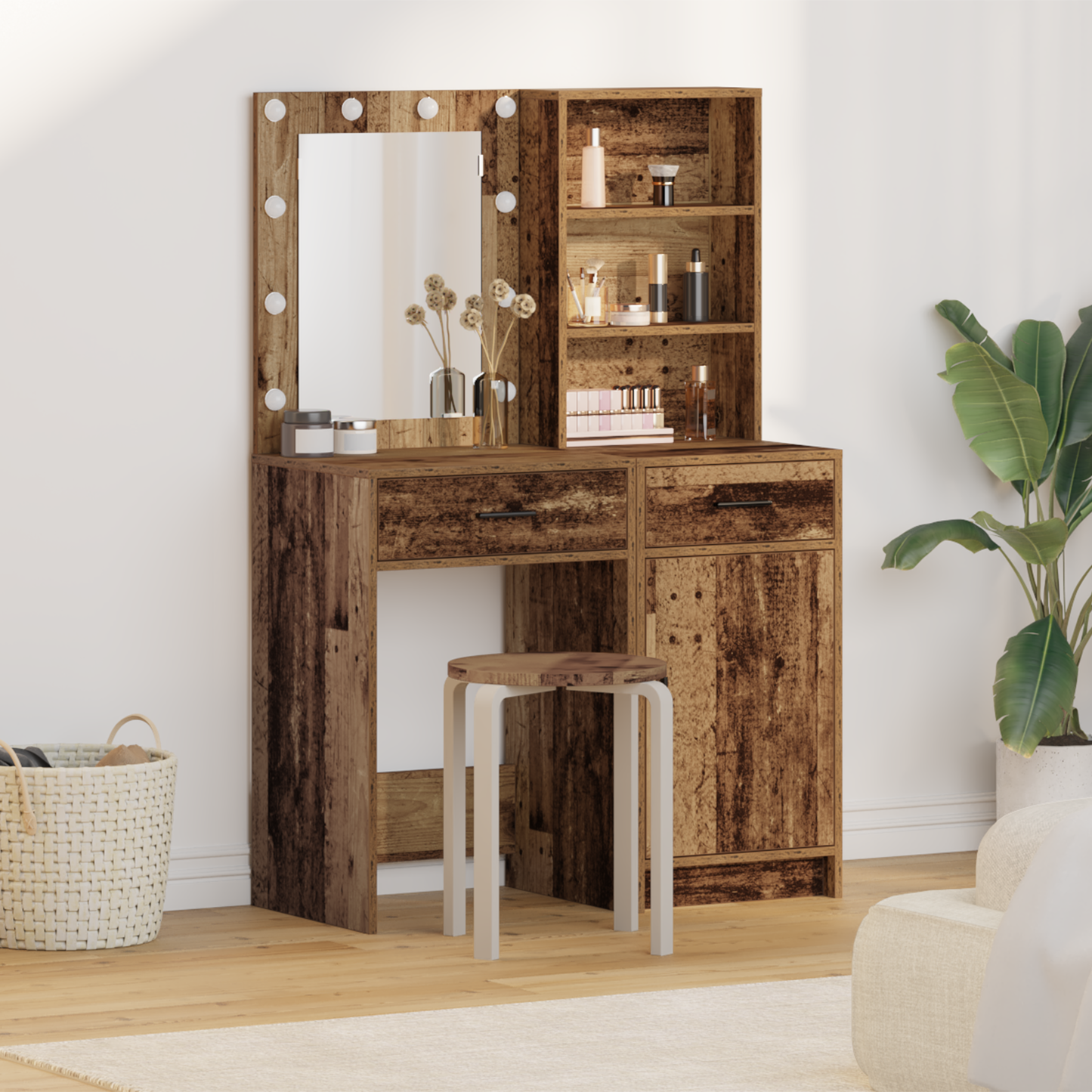 Dressing Table Set with Drawer 2 pcs Old Wood Engineered Wood