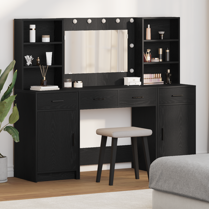 Dressing Table Set with Drawer 3 pcs Black Oak Engineered Wood