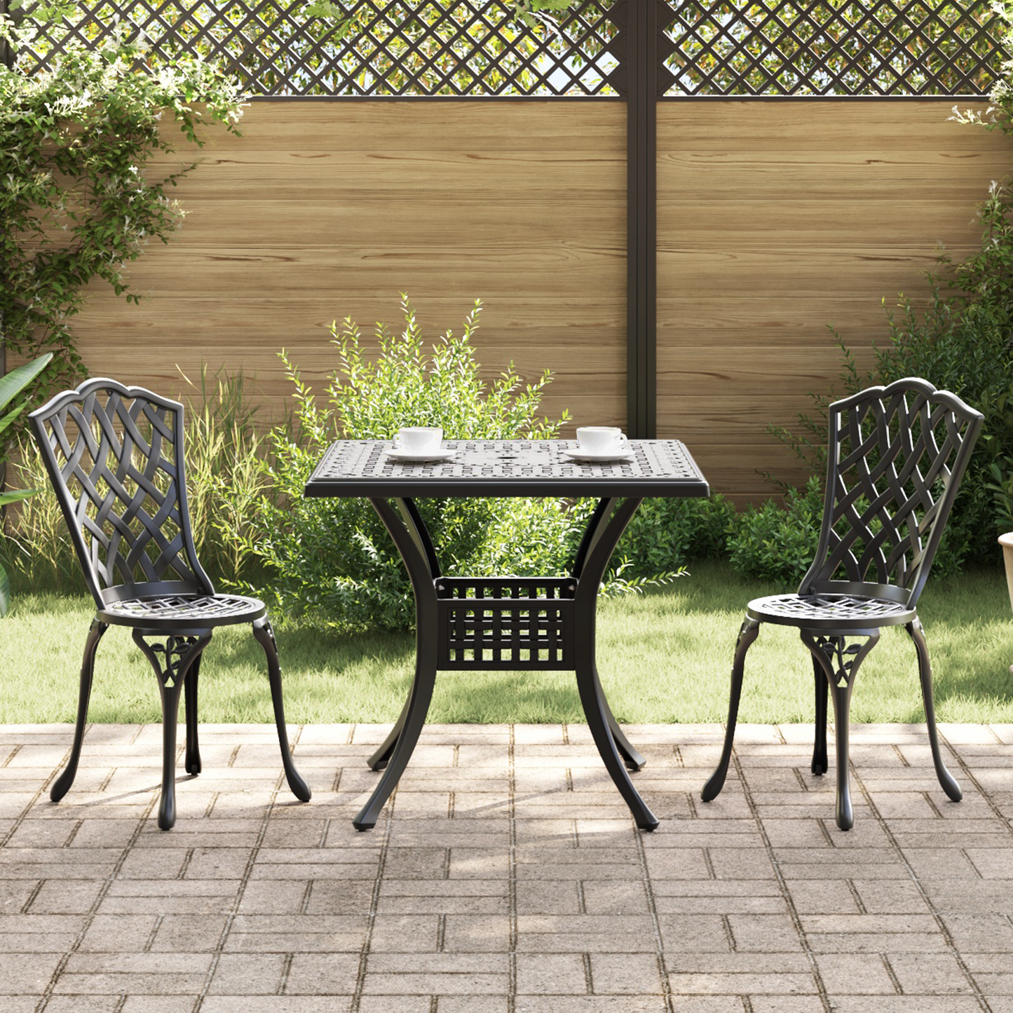 Garden Table Set 3 pcs Black Cast Aluminium