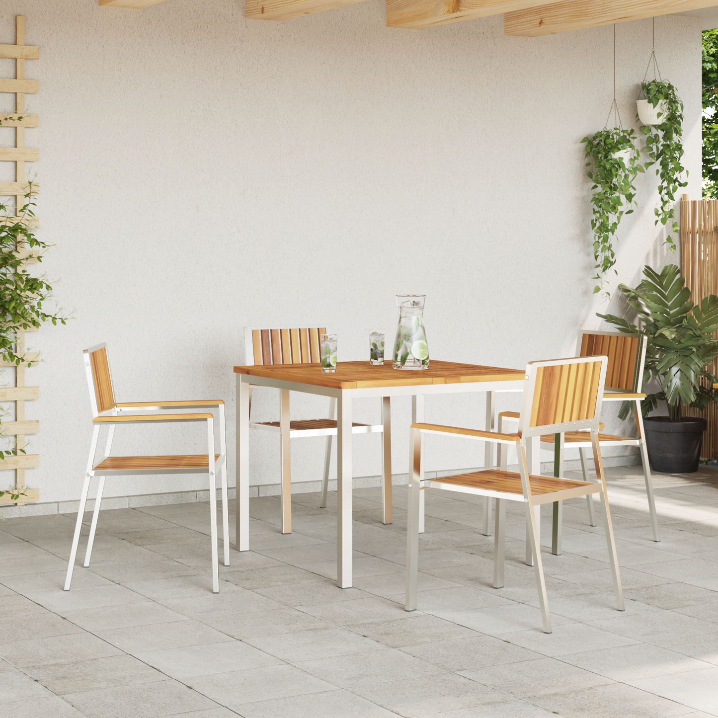 Outdoor Dining Set 5 pcs Solid Acacia Wood and Stainless Steel